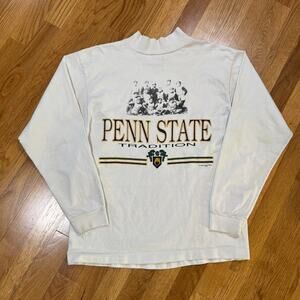 Vintage 80s Penn State Mock Neck Long Sleeve Shirt Mens M College Football Tee